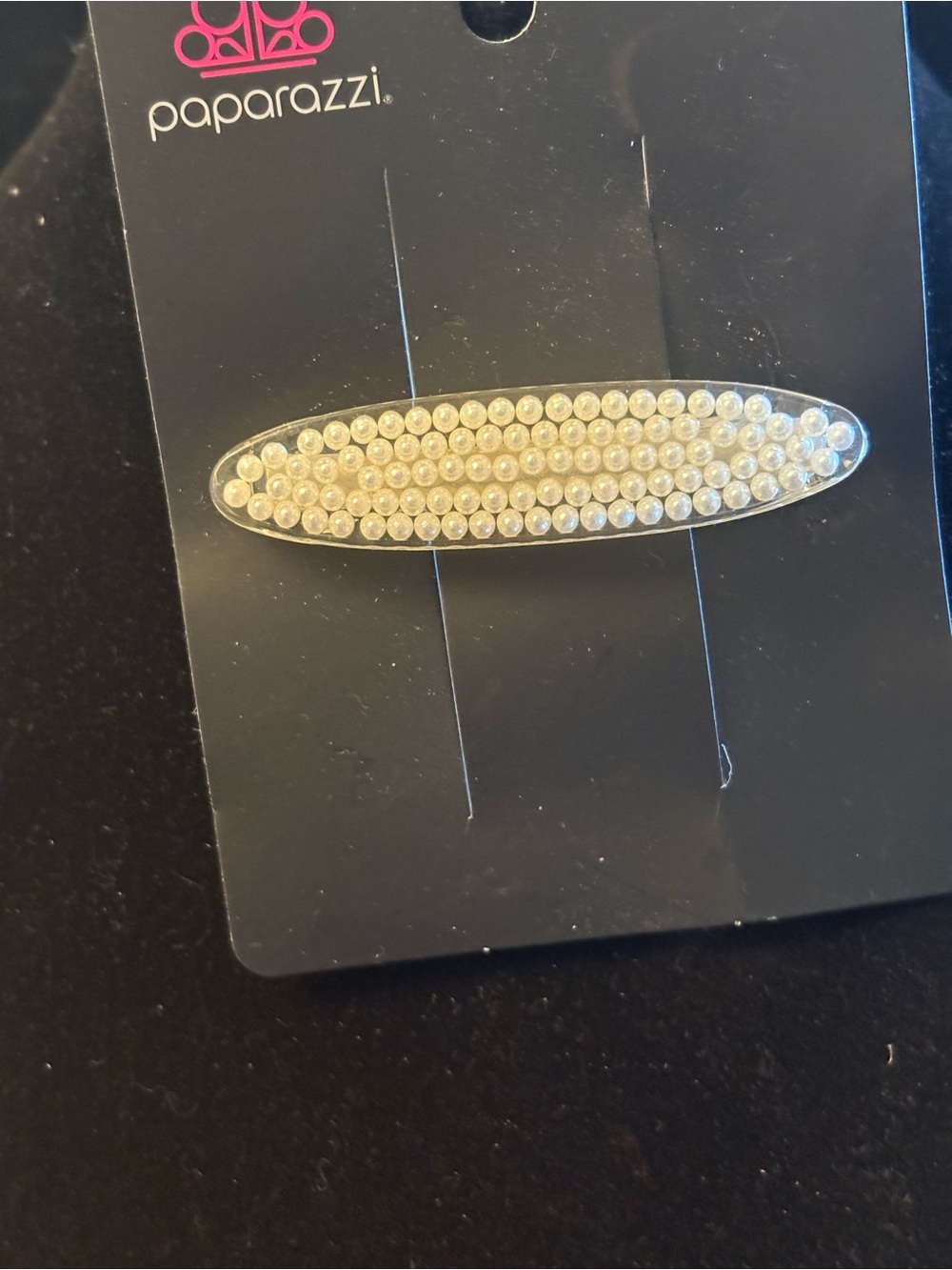 Paparazzi Silver Tone Oval Barrette with white pearl rowing